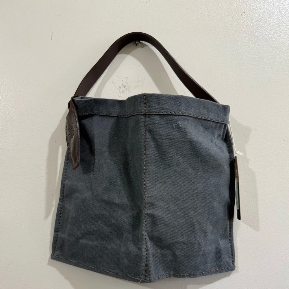RIGK CAMP FLASKS Gray Canvas Duffel Tote with Brown Leather Handle